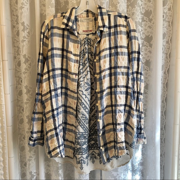 JOHNNY WAS * EUC Embroidered Silk Panel Shirt - Picture 2 of 6